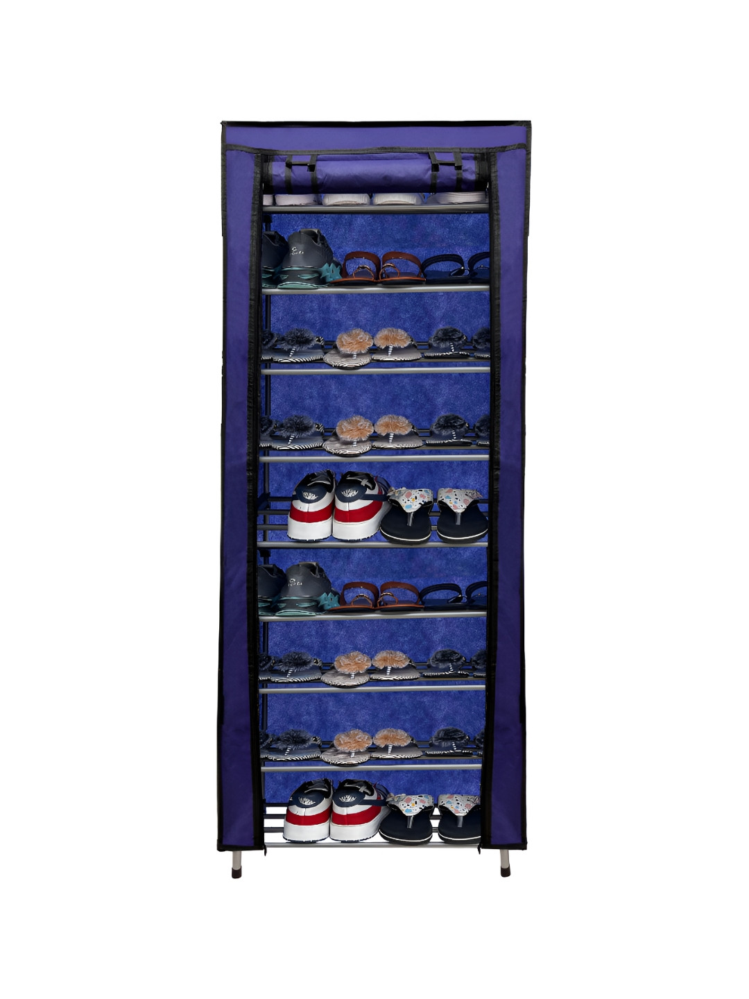 Urban Choice Blue and Black Metal 9-Layers Collapsible Shoe Rack