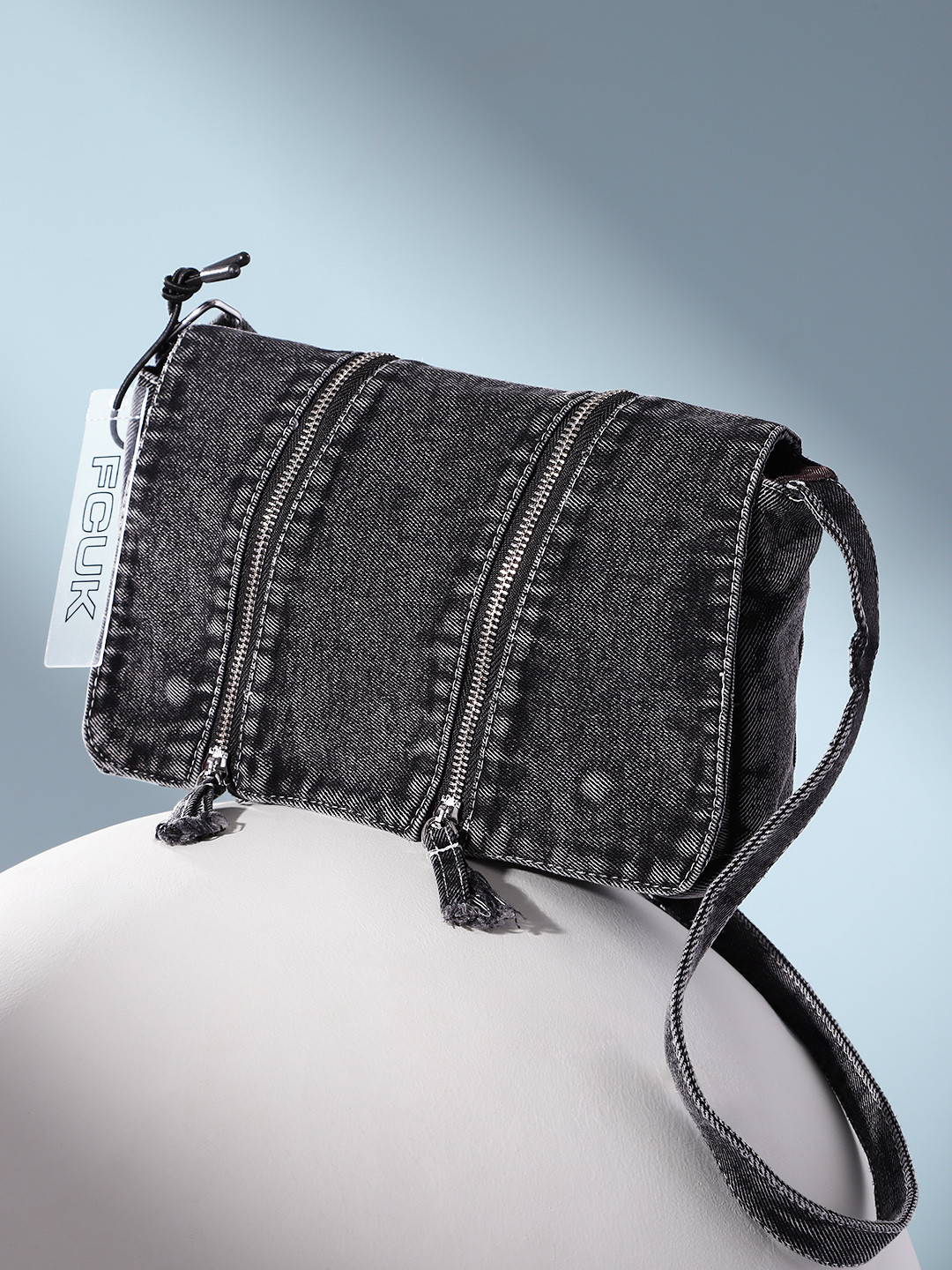 French Connection Women Black Denim Shoulder Sling Bag