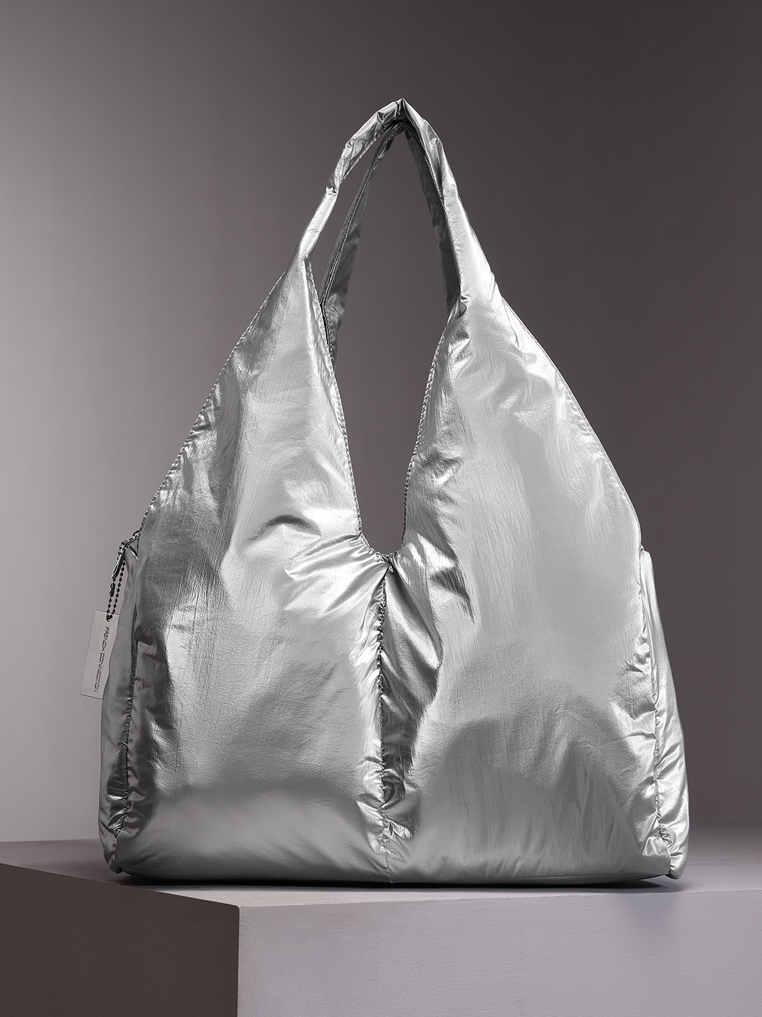 French Connection Quilted Metallic Hobo Shoulder Bag