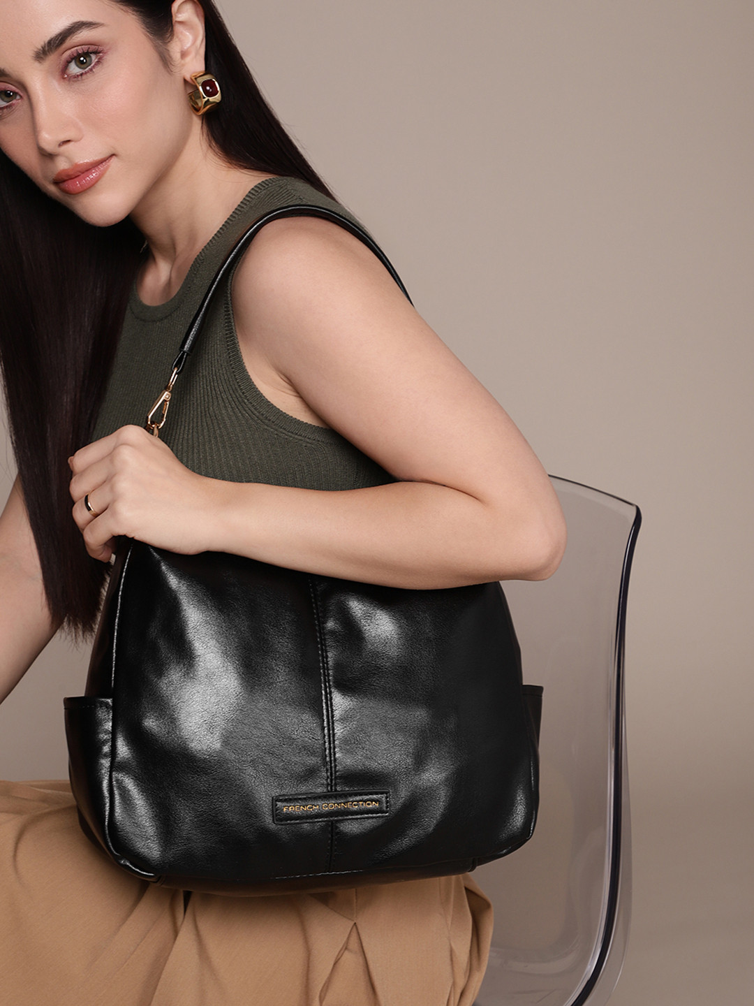 French Connection Women Black College Shoulder Bag