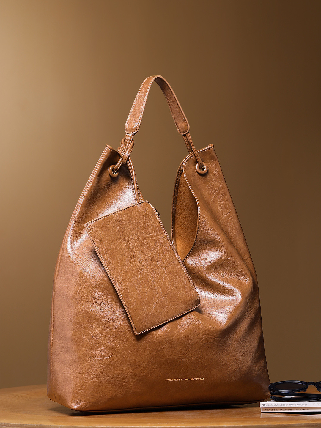 French Connection Textured Structured Tote Bag With 2 Pouches
