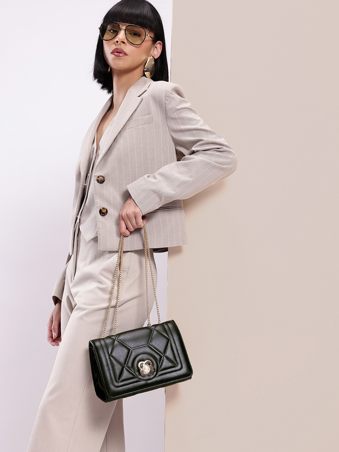 Chemistry Quilted Shoulder Bag with Stylized Button