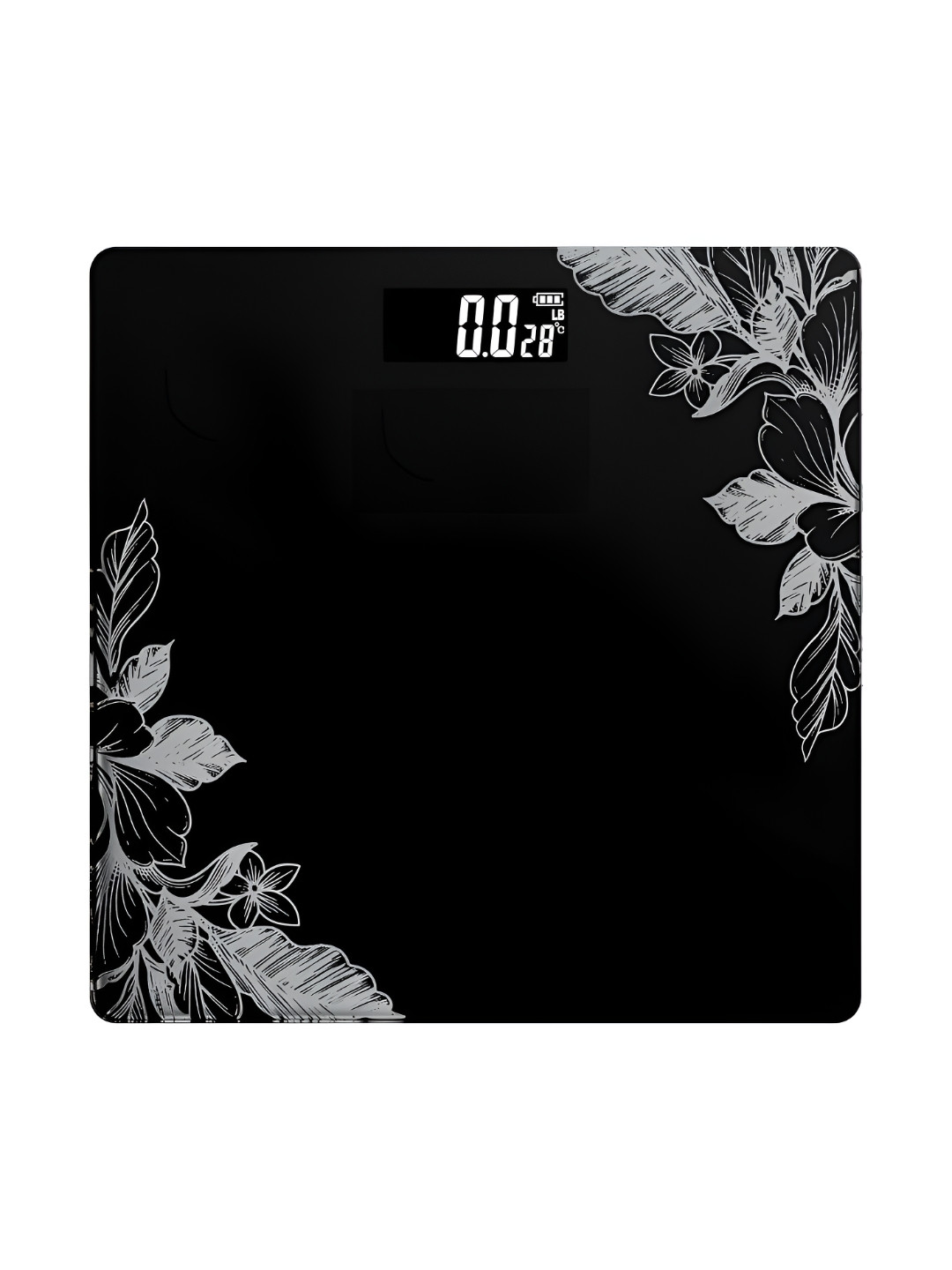 BELENZO Black & Grey Uper Niche Flower Printed Glass Body Weighing Machine