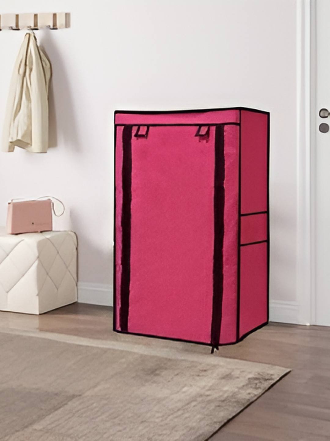 Urban Choice Pink and Black 6-Layers Collapsible Shoe Rack