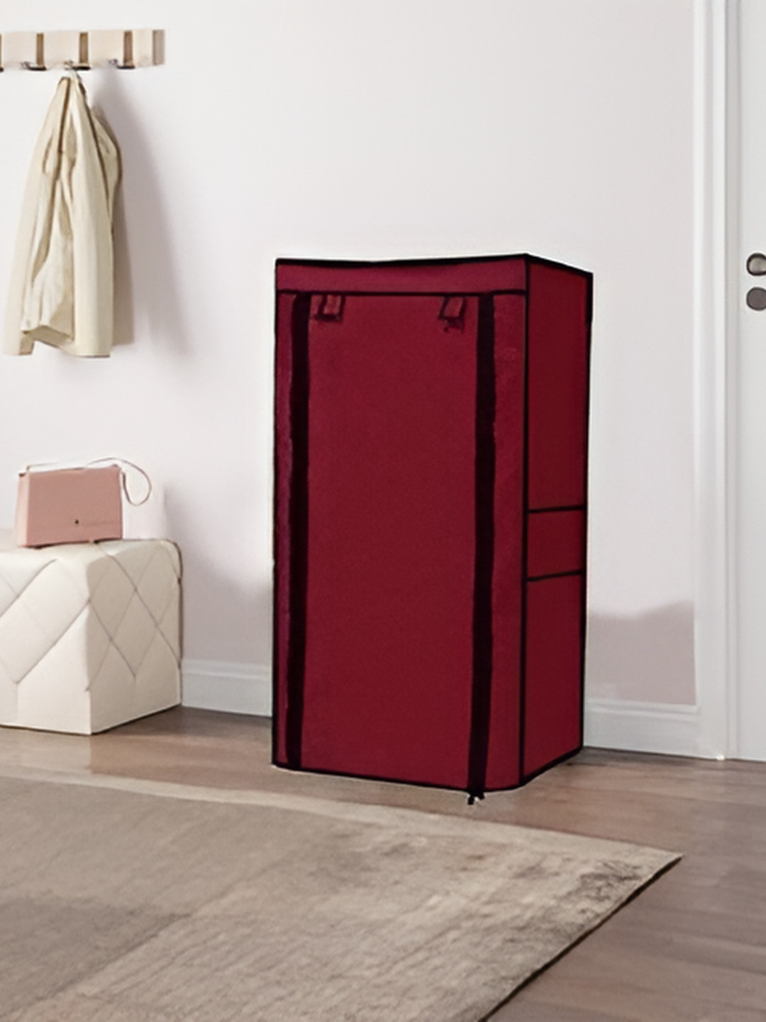 Urban Choice Maroon and Black 6-Layers Collapsible Shoe Rack