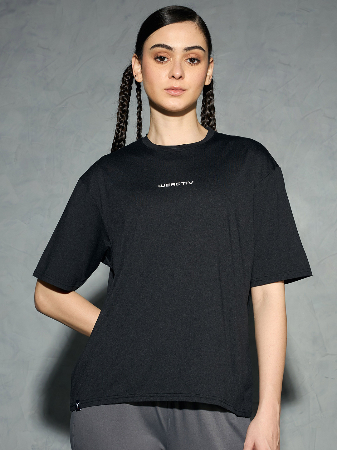 Technosport Women Printed Anti Static Boxy Drop-Shoulder Sleeves Round Neck T-shirt