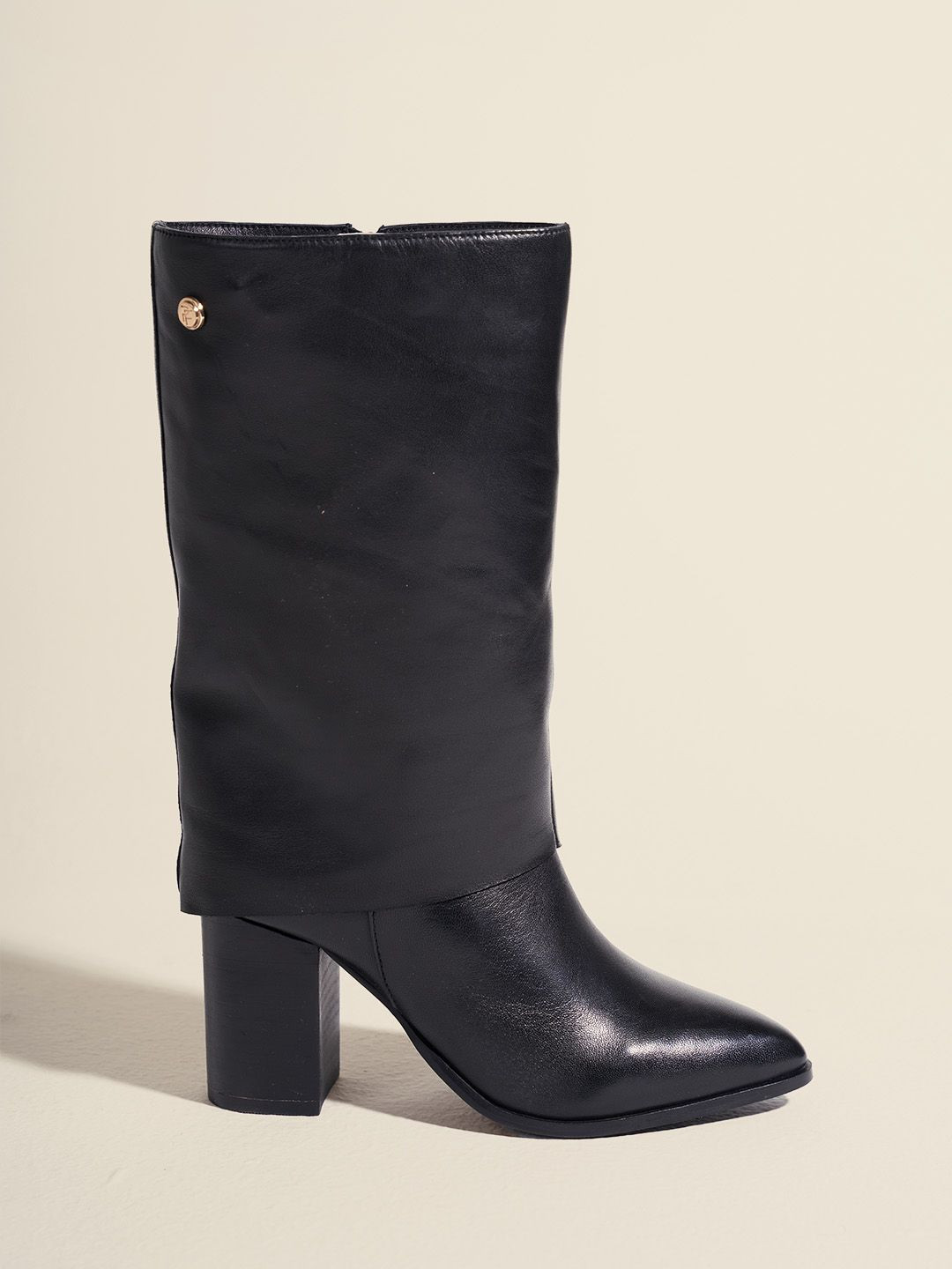 Peach Flores Women Pointed Toe Casual Block-Heel Regular Hyde Leather Boots