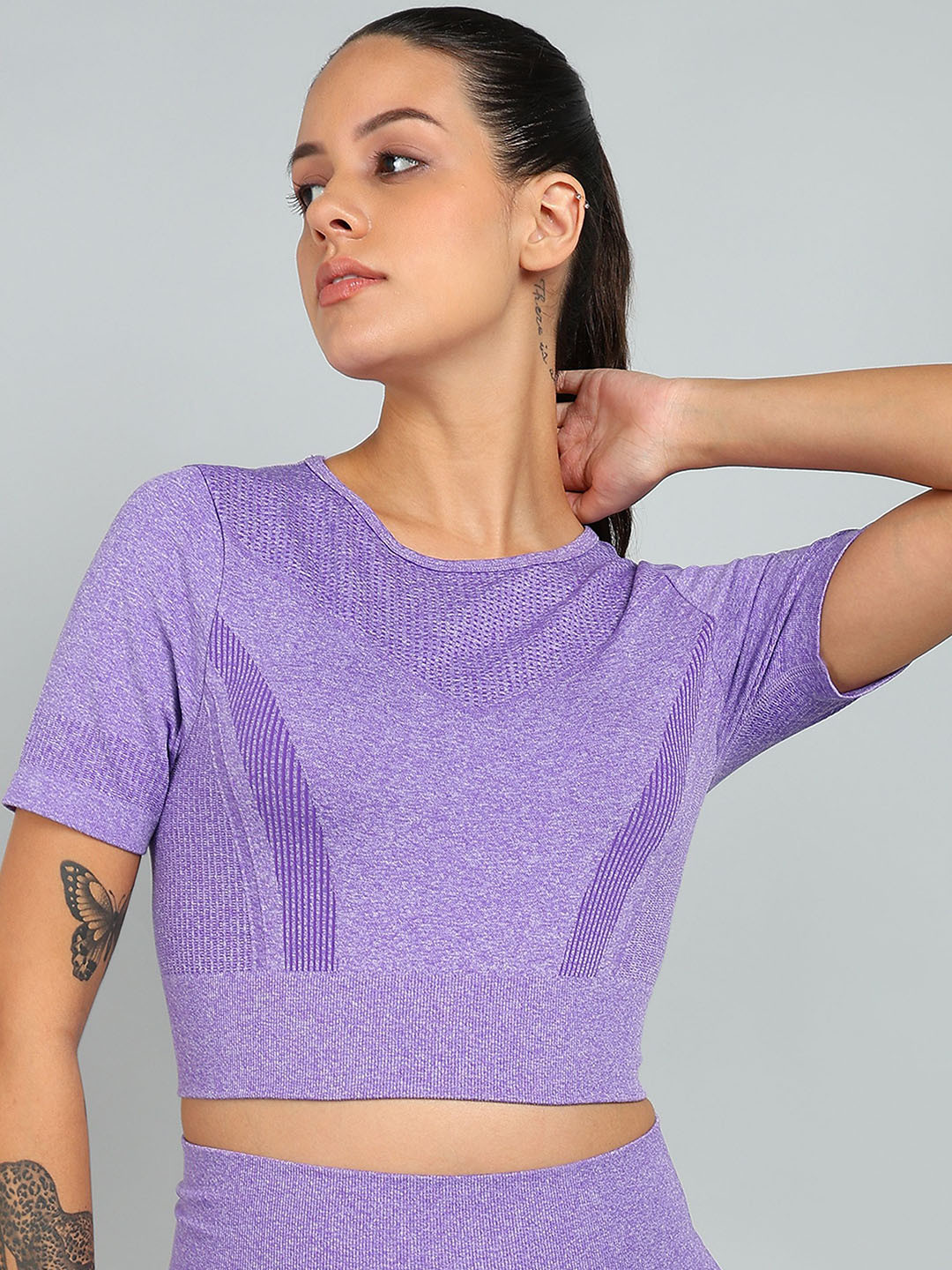 KOBO Round Neck Self Design Top And Shorts
