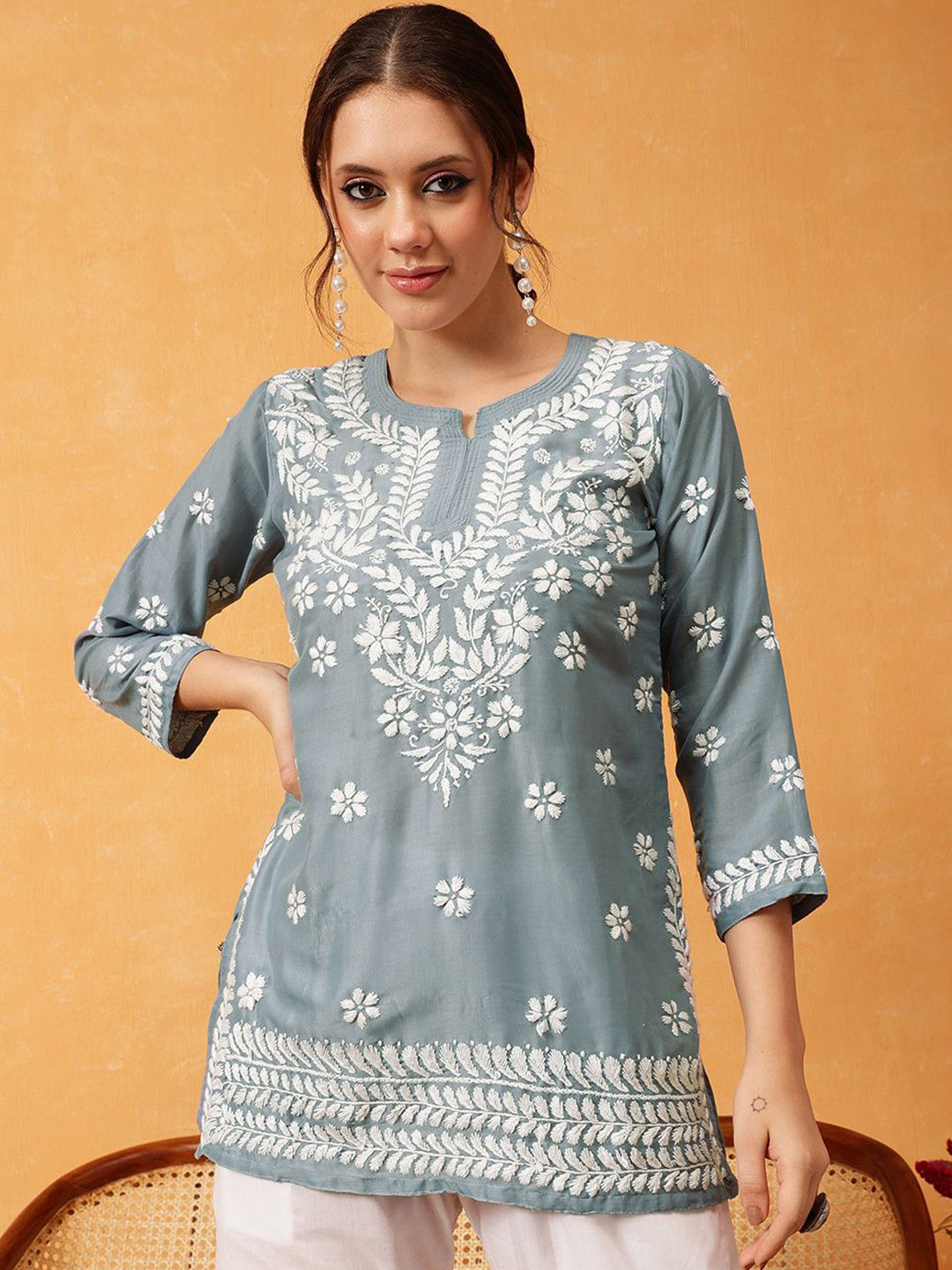 ADA Women Ethnic Motifs Embroidered Chikankari Kurti