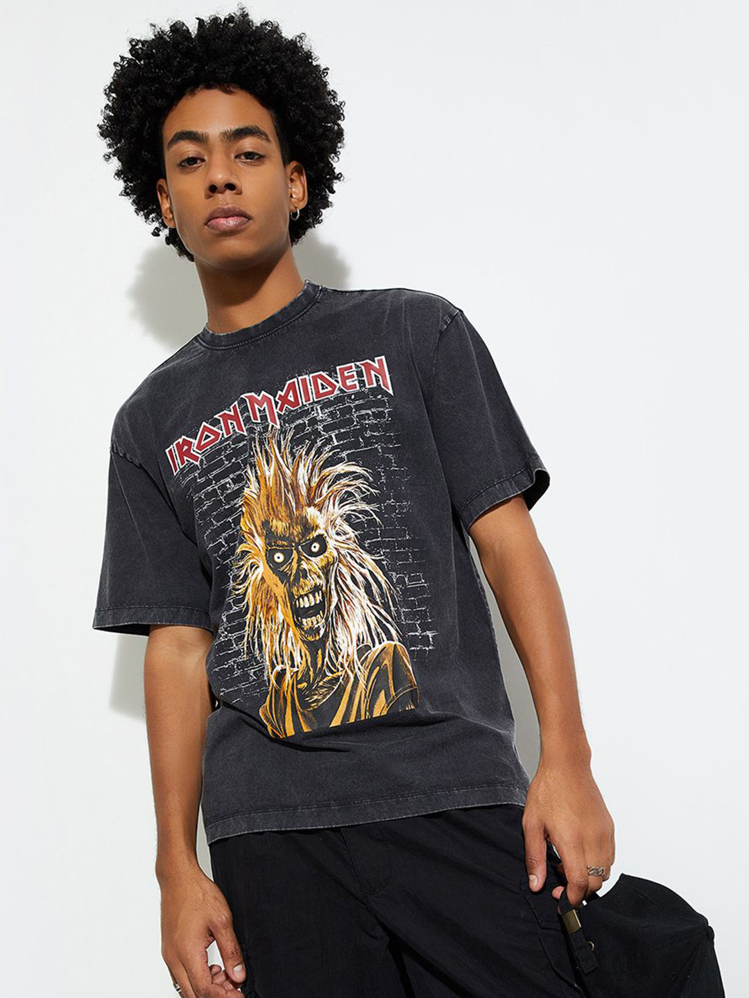 MAX URB_N Men Iron Maiden Print Oversized T-shirt