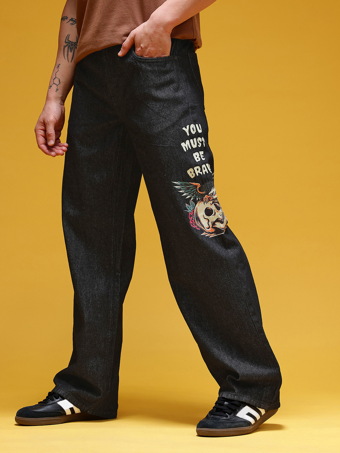 HERE&NOW Men Graphic Print Mid-Rise Pure Cotton Baggy Fit Jeans