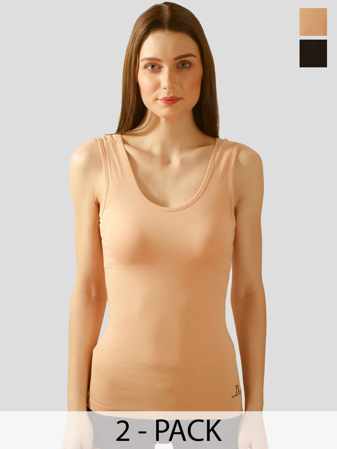 inner amour Women Pack Of 2 Pure Cotton Sleeveless Long Camisole