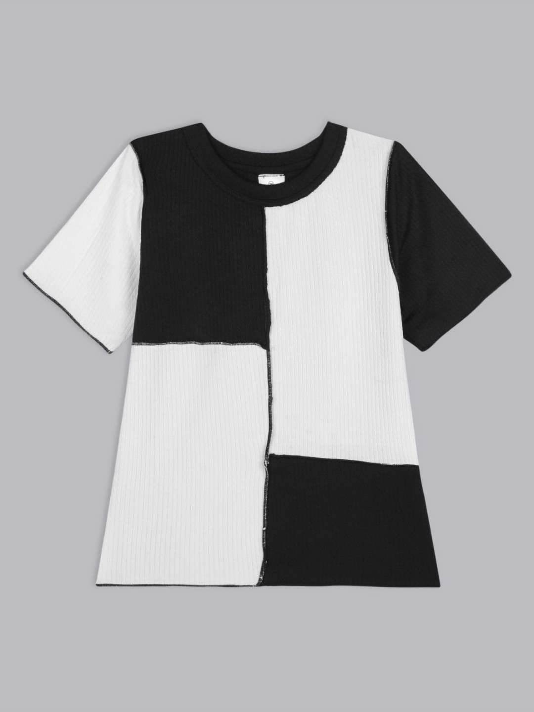 BAESD Girls CT9 Colourblocked Raw Edge Round Neck Cotton T-shirt