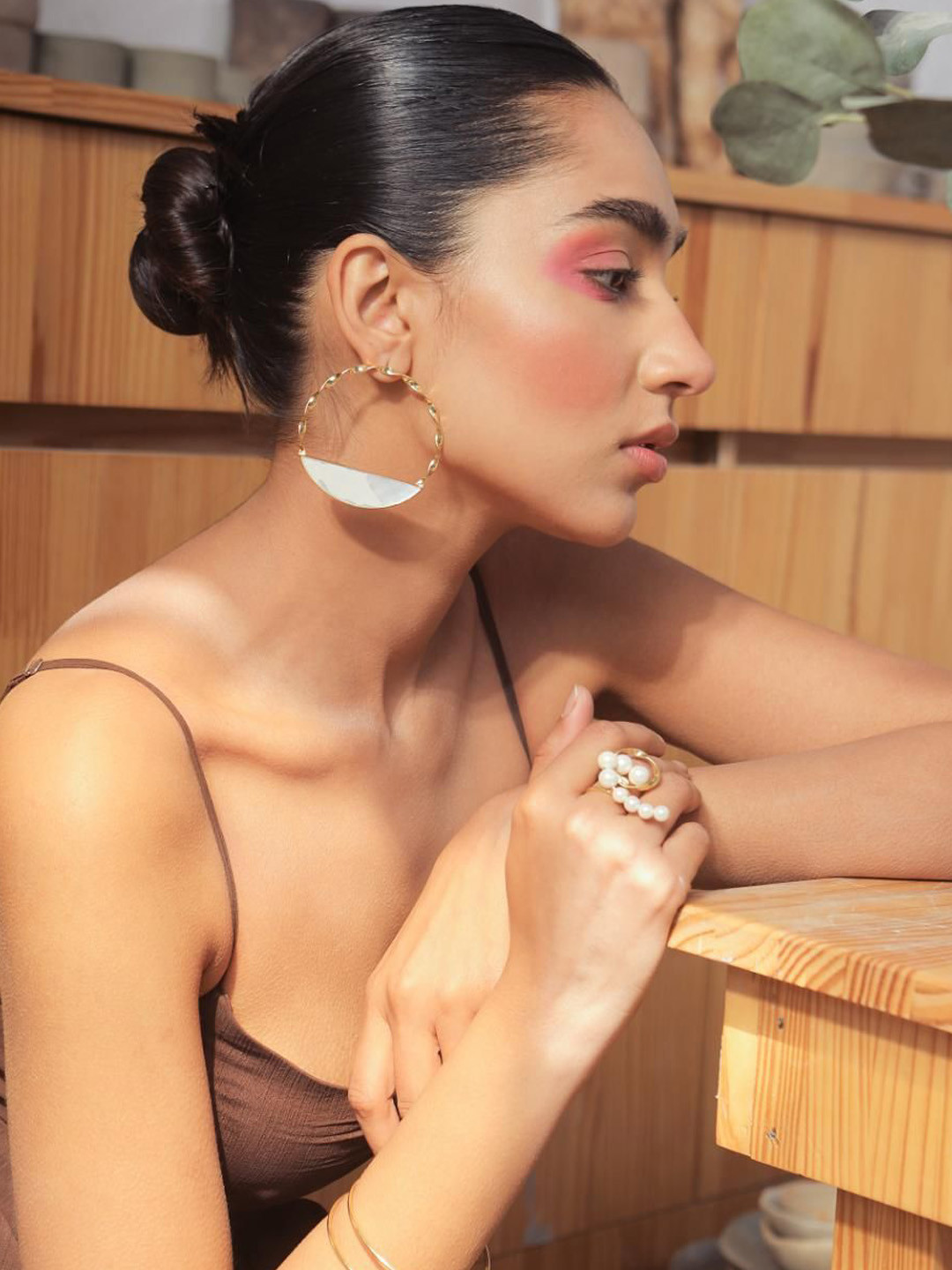 Varnika Arora Diana Gold Plated Mother Of Pearls Studded Geometric Drop Earrings