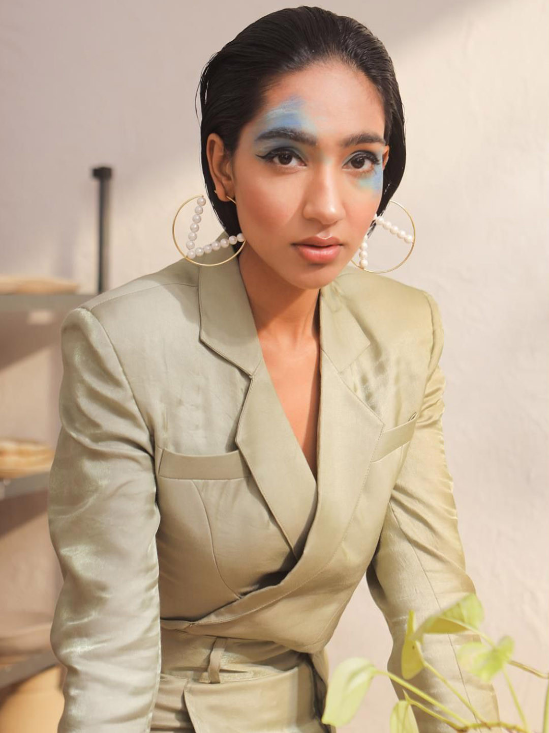 Varnika Arora Luna Gold-Plated Mother of Pearl Studded Geometric Half Hoop Earrings