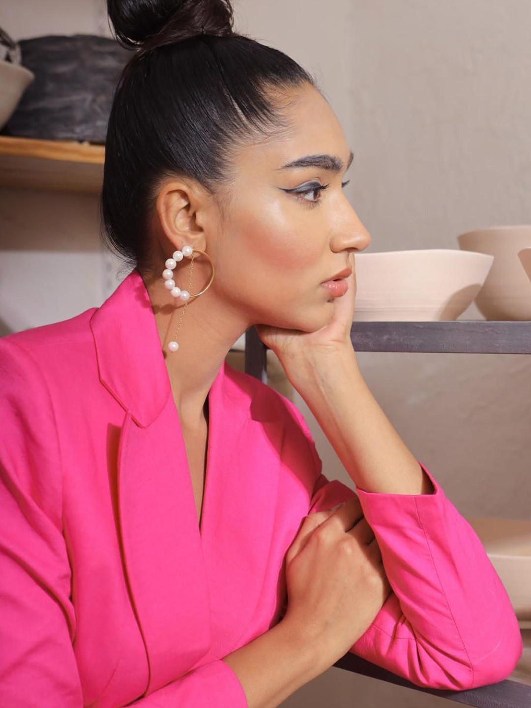 Varnika Arora Gold-Plated Geometric Pearl Drop Earrings
