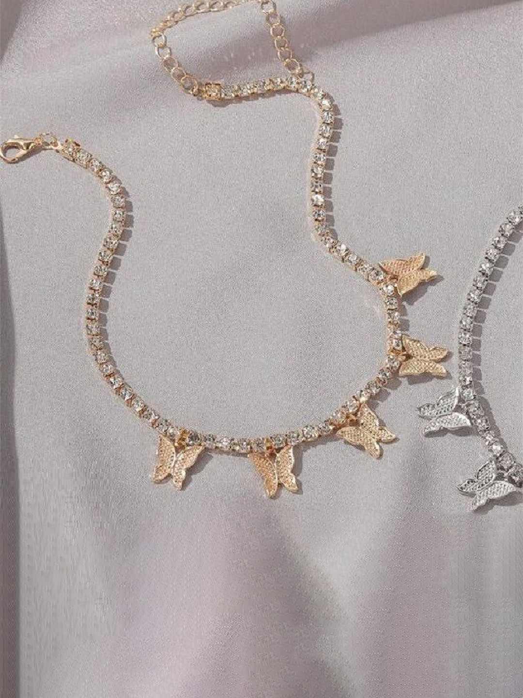 DESTINY JEWELS Gold-Plated Crystals Studded Shinning Glittering Butterfly Shaped Chain