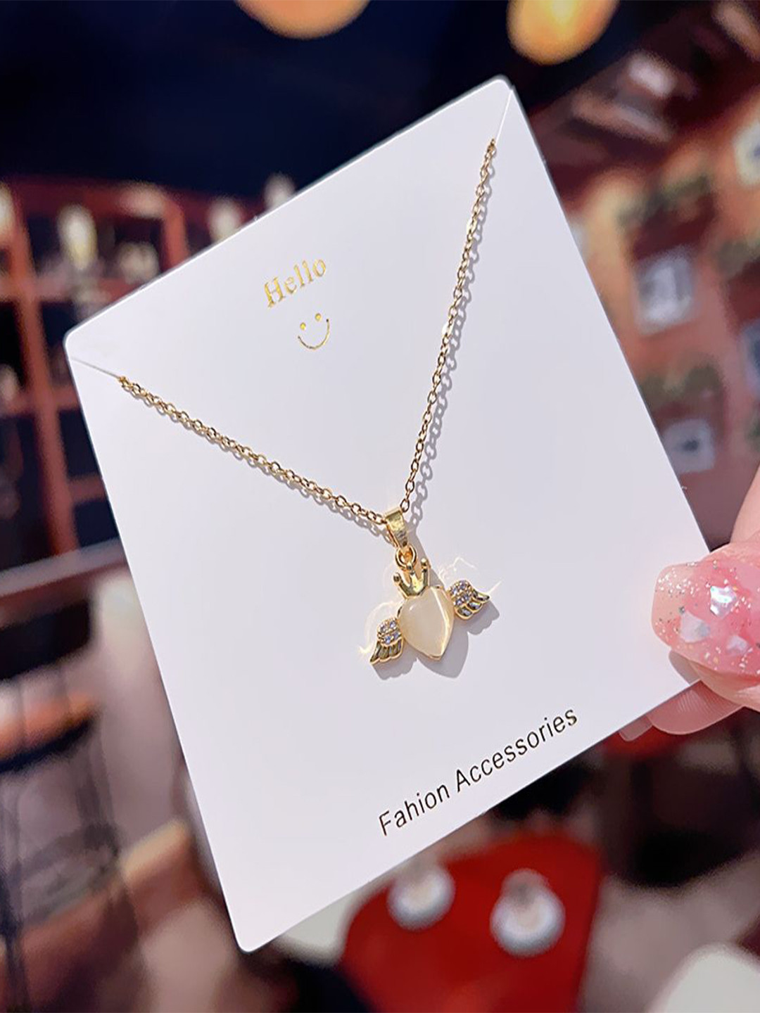 DESTINY JEWELS Gold-Plated Heart With Wing Pendant With Chain