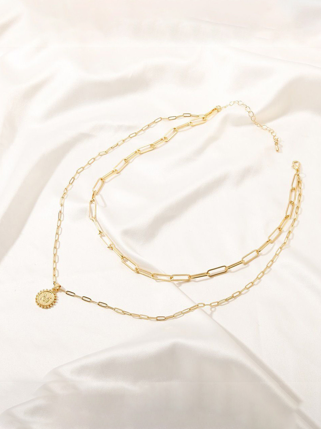 DESTINY JEWELS Gold Plated M Letter Pendant Brass Layered Chain