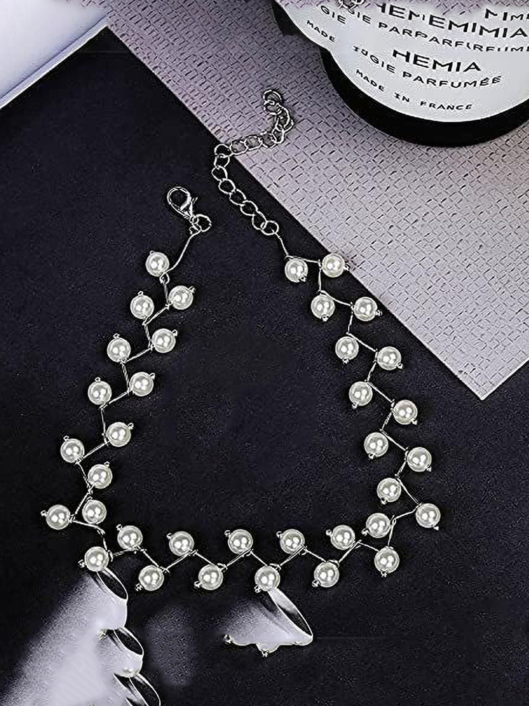 DESTINY JEWELS Brass Silver-Plated Pearls Beaded Choker Necklace
