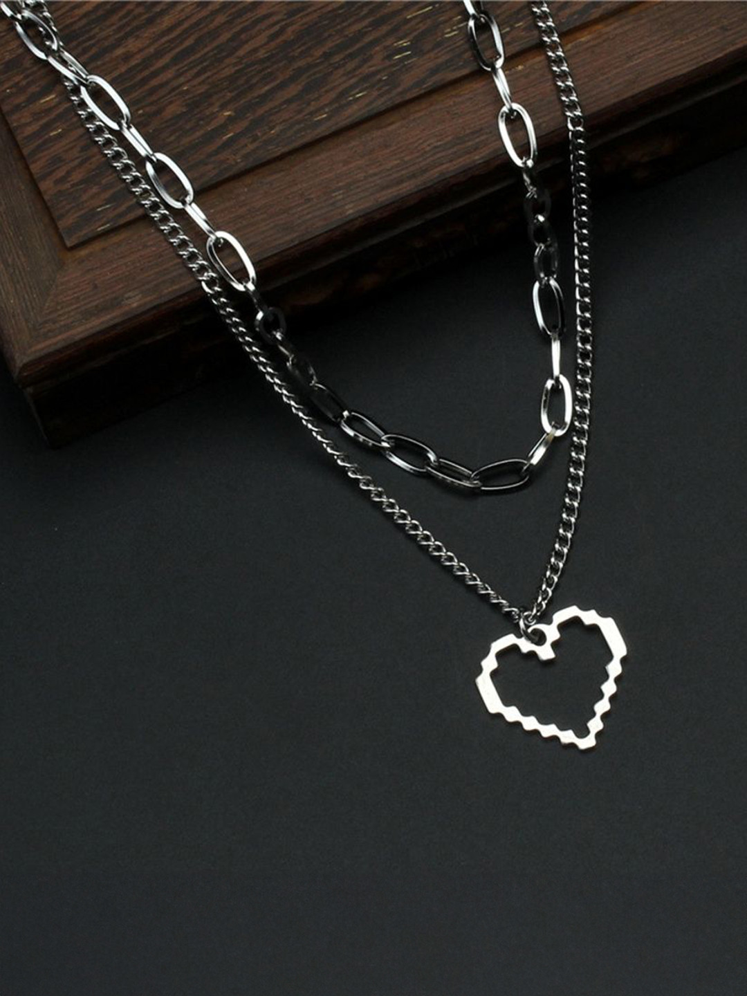 DESTINY JEWELS Silver-Plated Mosaic Heart Shaped Pendant With Chain