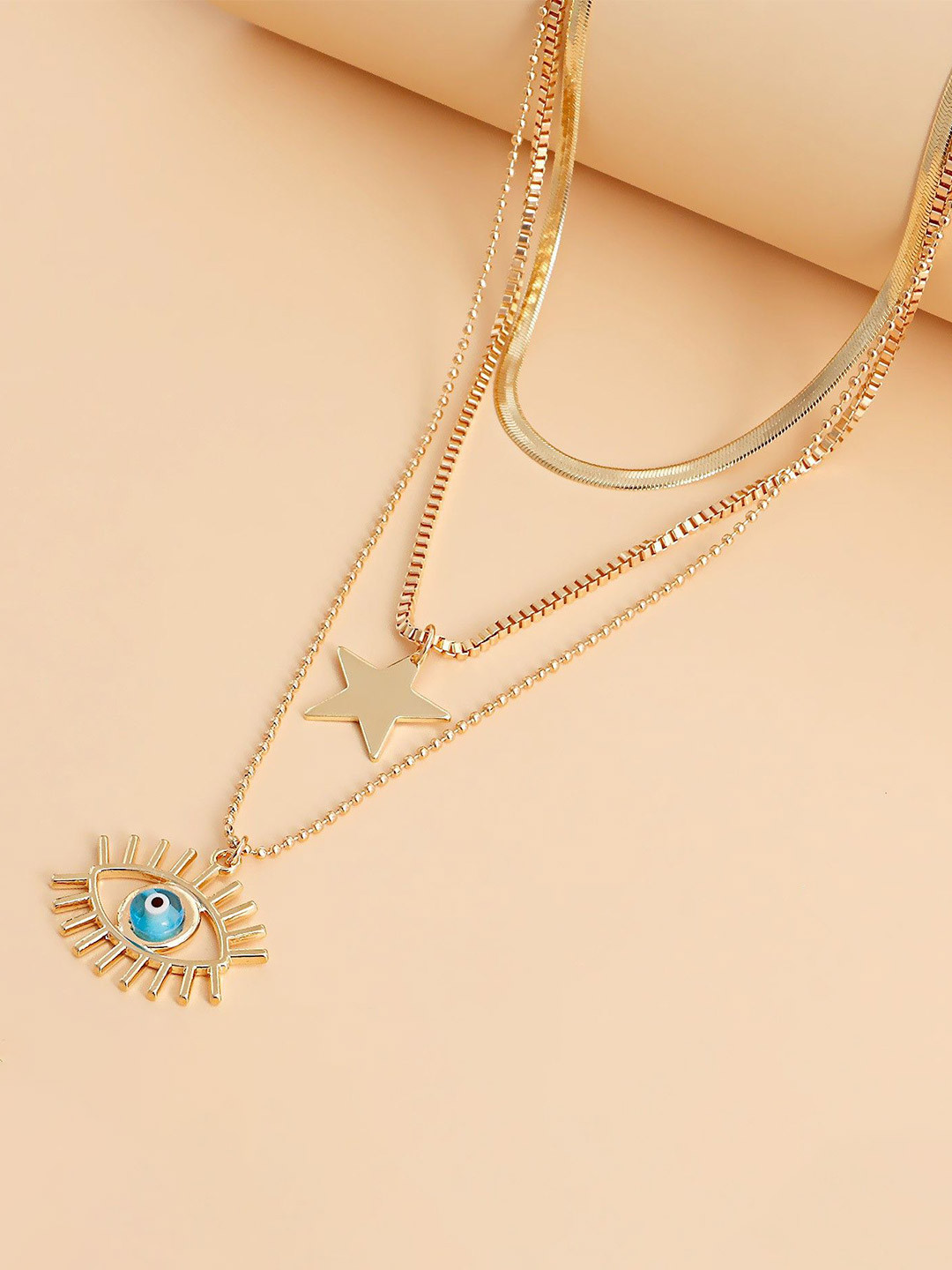 DESTINY JEWELS Gold Plated Evil Eye & Star Multilayer Necklace
