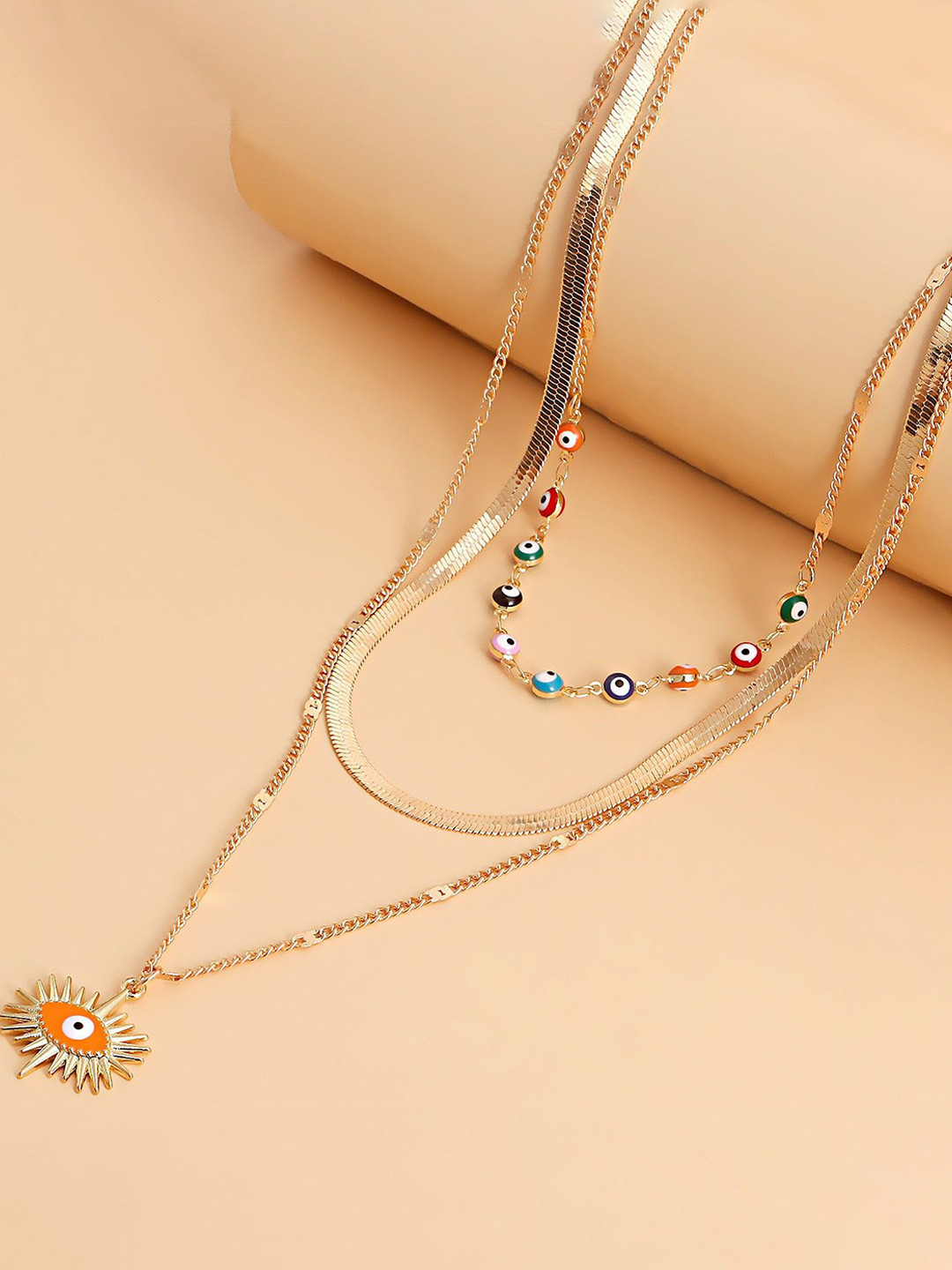DESTINY JEWELS Set Of 2 Gold-Plated Layered Evil Eye Choker Necklaces