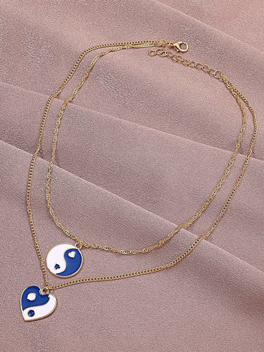 DESTINY JEWELS Gold Plated Flower Heart Tai Chi Pendant With Layered Chain