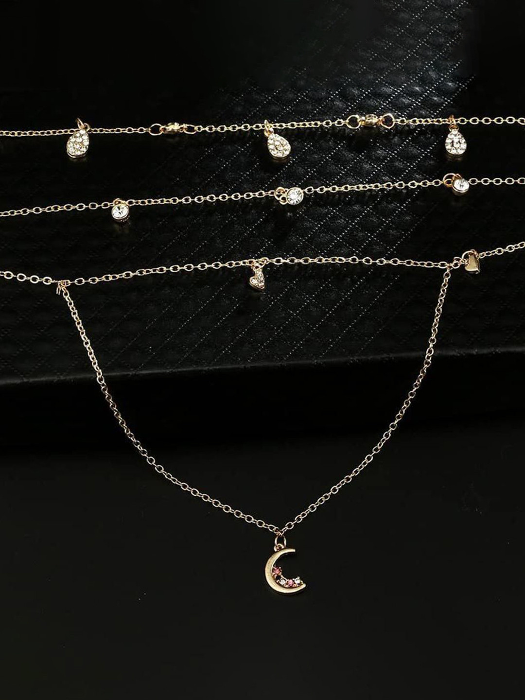 DESTINY JEWELS Gold-Plated Crystal Moon Pendant Layered Necklace