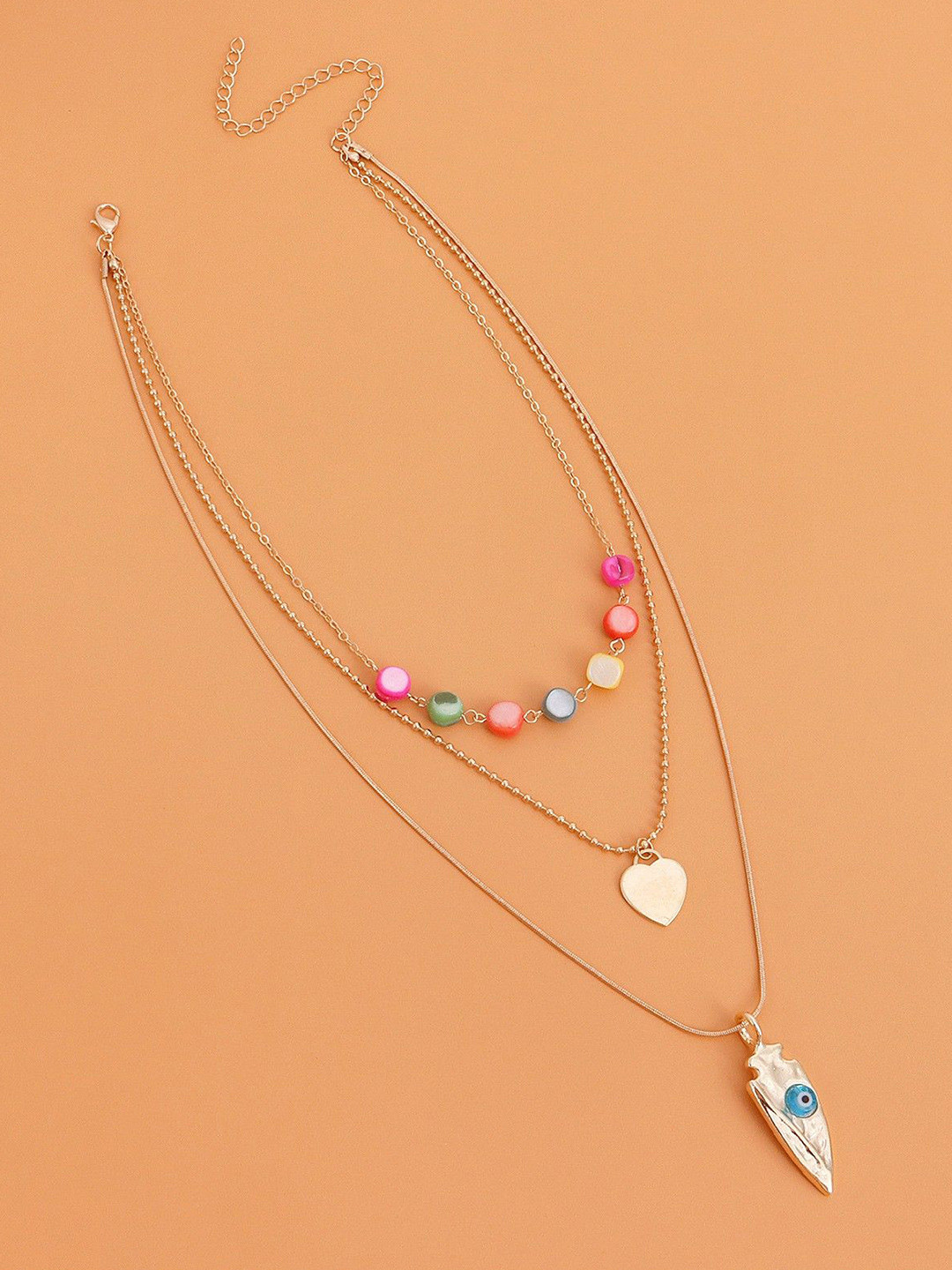 DESTINY JEWELS Gold-Plated Beads Blue Evil Eye Heart Layered Necklace