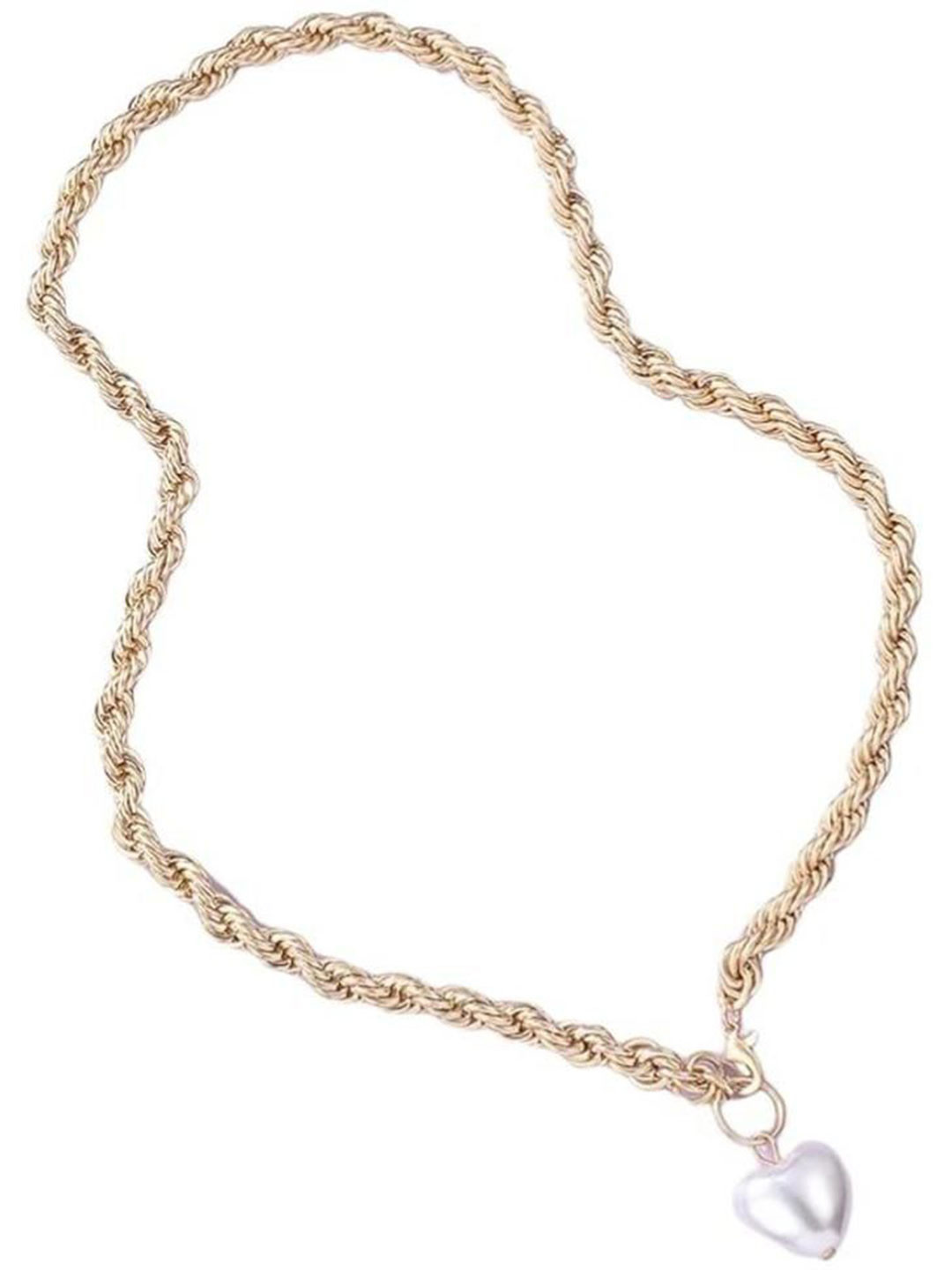 DESTINY JEWELS Gold-Plated Pearl Beaded Heart Lock Choker Chain