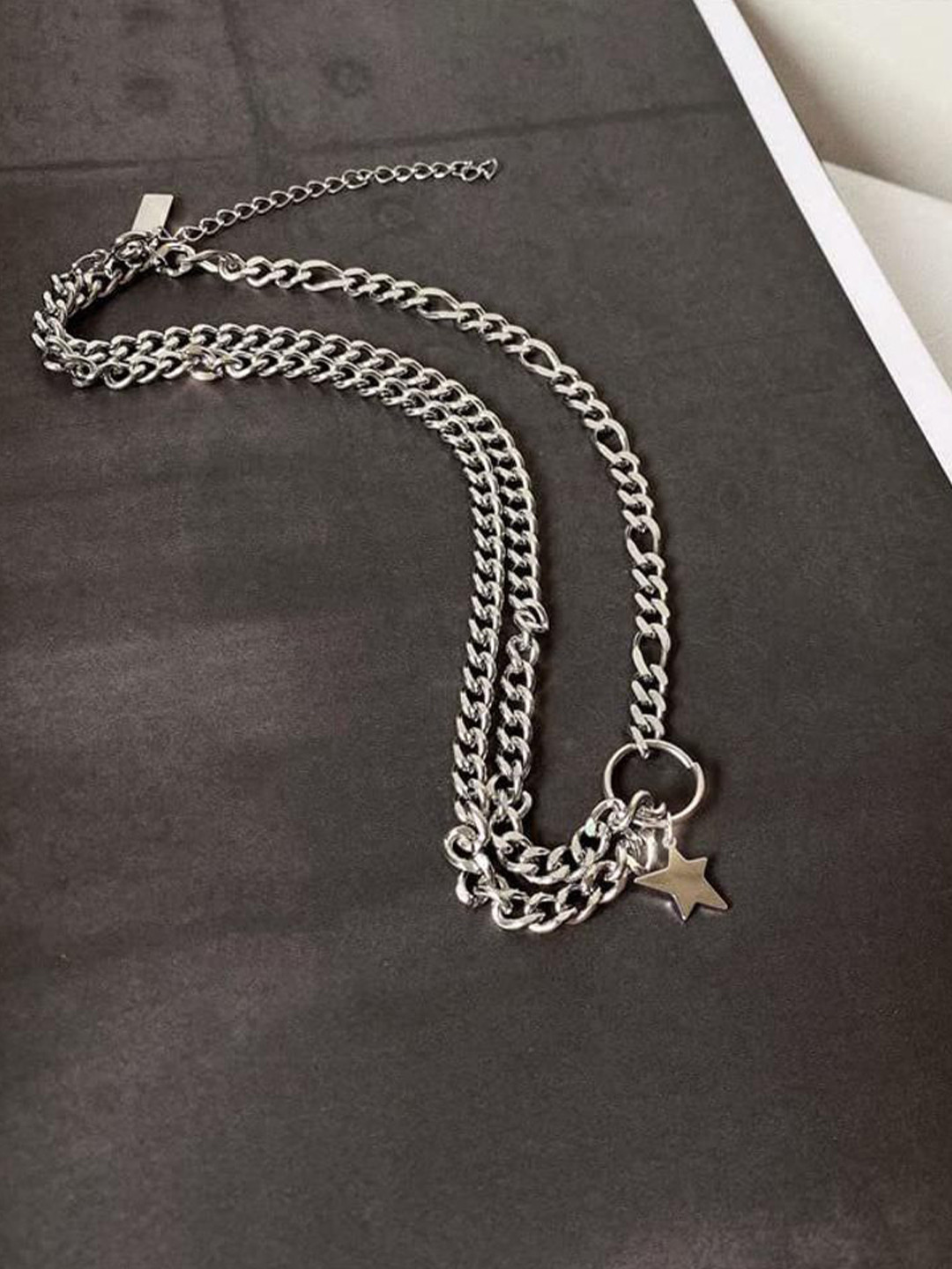 DESTINY JEWELS Silver-Plated Layered Star Hollow Round Pendant Chain