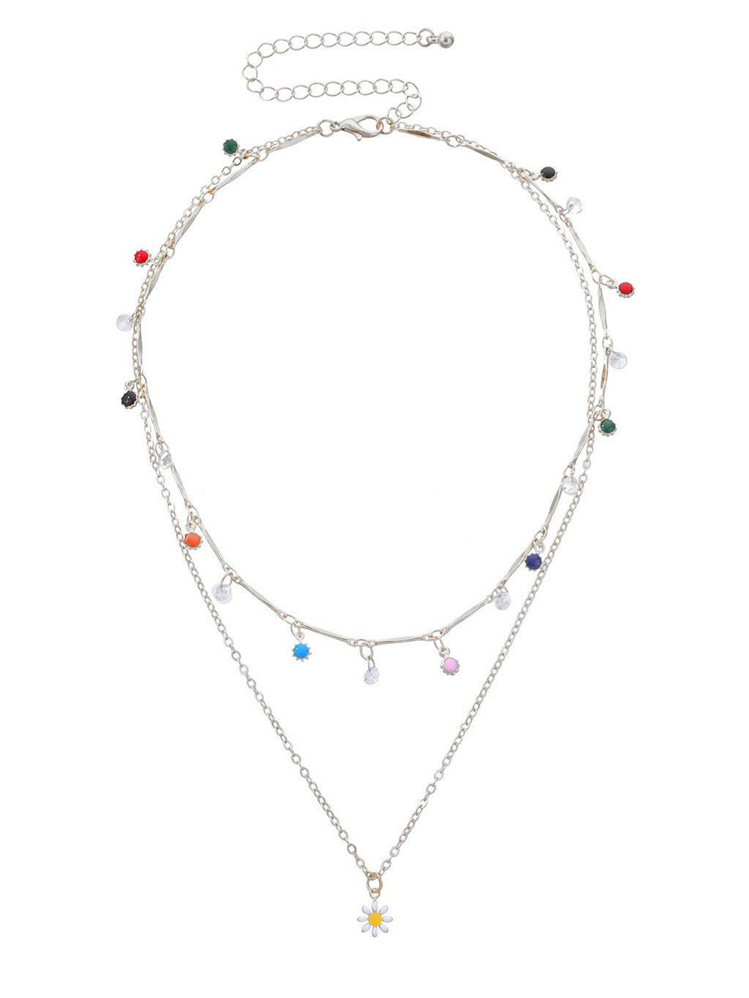 DESTINY JEWELS Silver-Plated Crystal Studded Choker Layered Chain