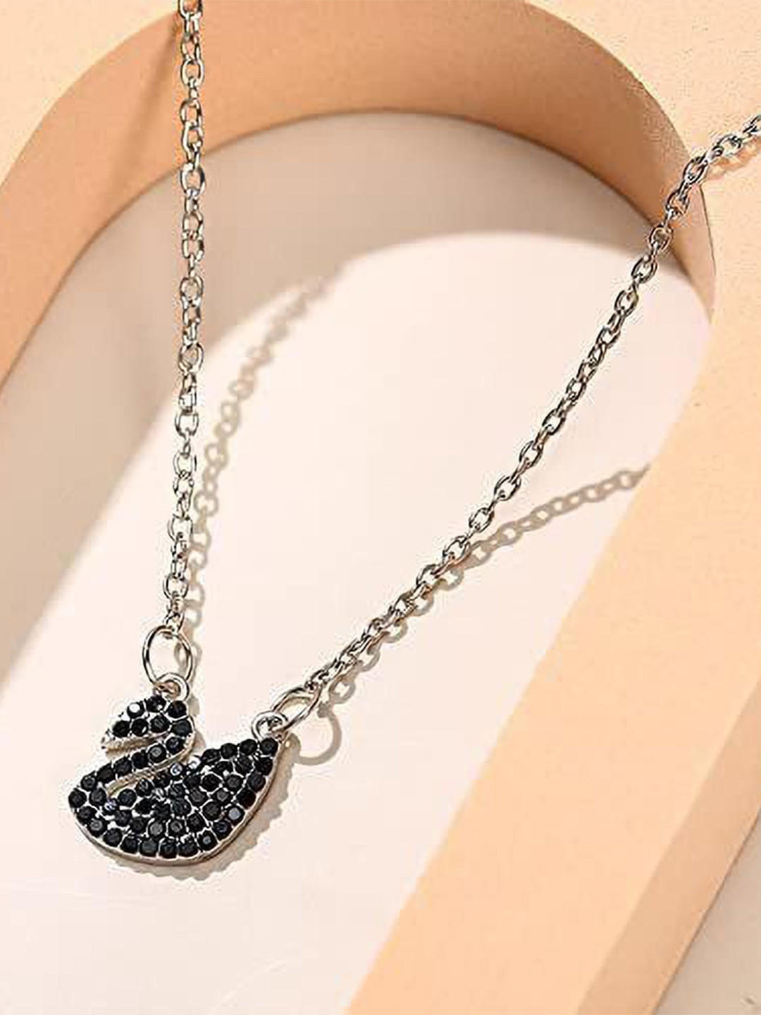 DESTINY JEWELS Brass Silver-Plated Stones Studded Swan Motif Chain
