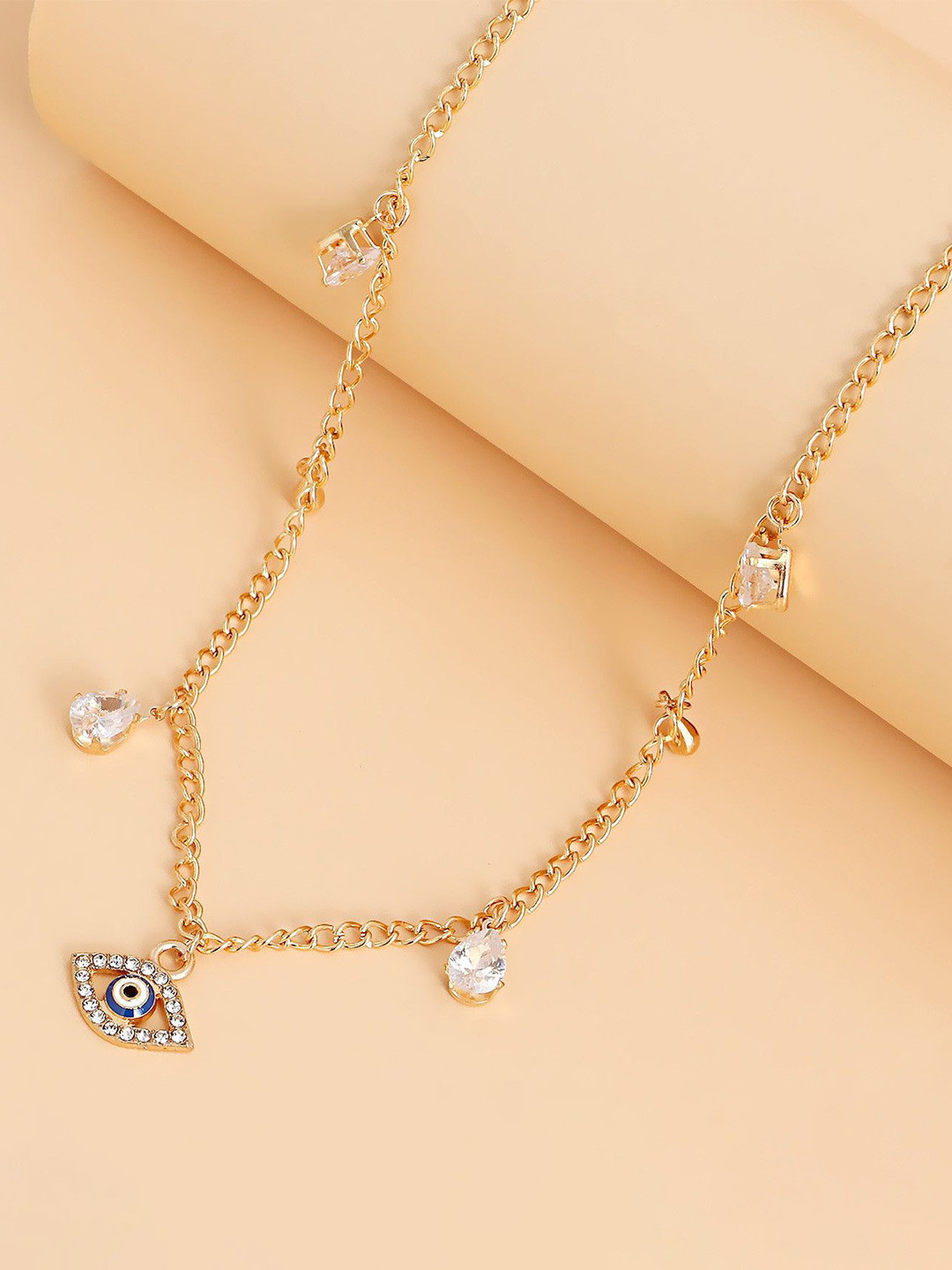 DESTINY JEWELS Gold Plated Evil Eye Crystal Studded Dcor Necklace