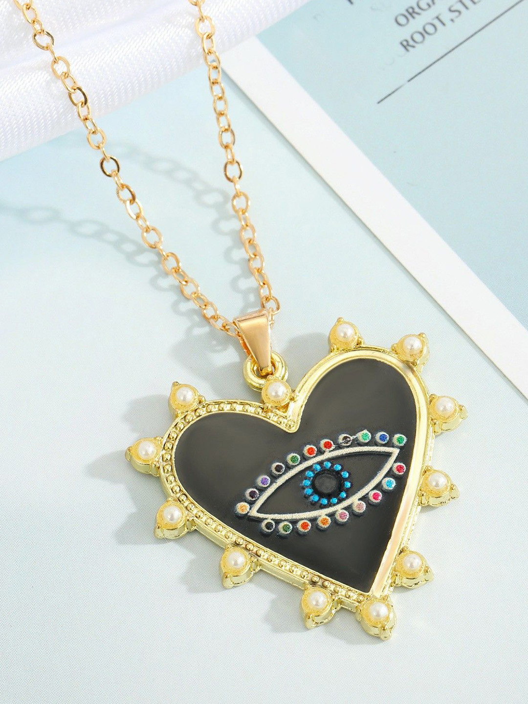 DESTINY JEWELS Artificial Stone Studded & Beaded Heart Shaped Pendant With Chain