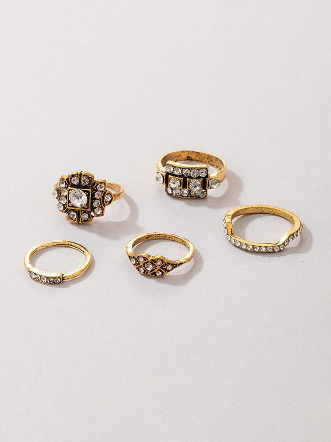 DESTINY JEWELS Set Of 5 Stones-Studded Finger Rings