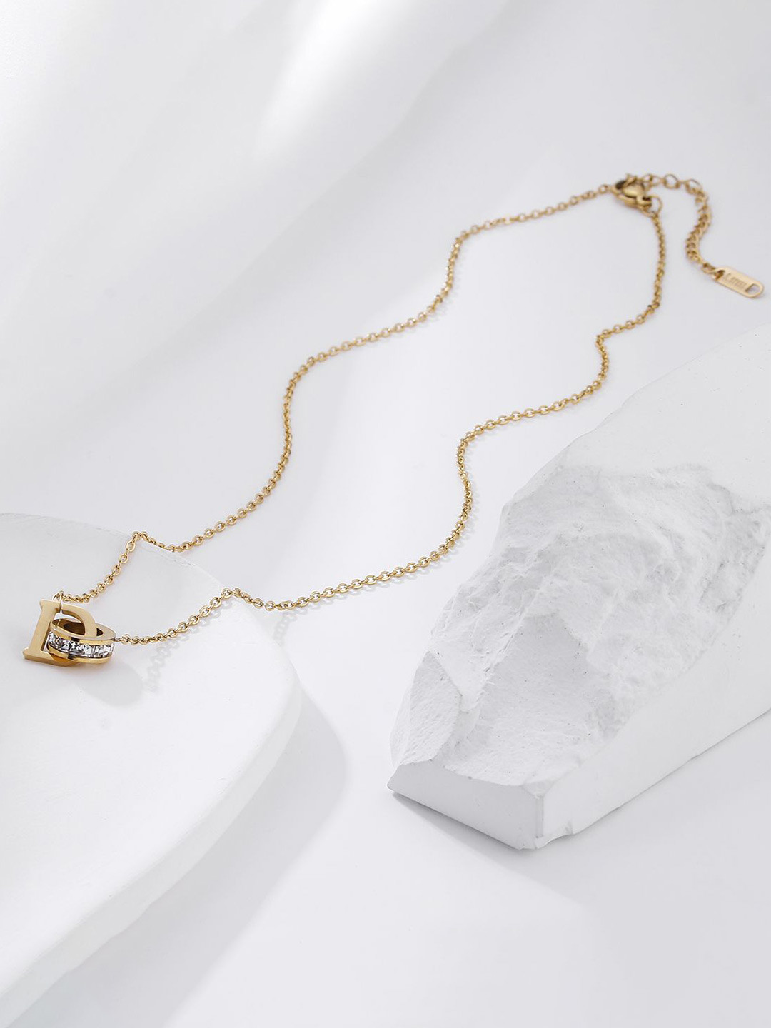 DESTINY JEWELS Stainless Steel Gold Plated Roung Circle With D Alphabet Chain