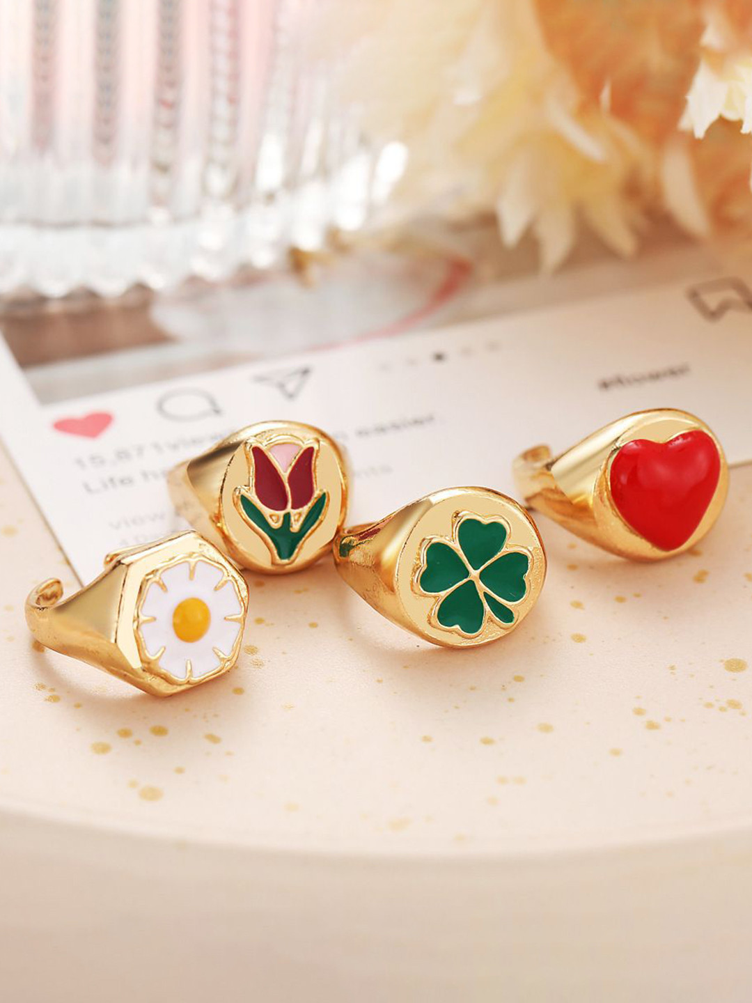 DESTINY JEWELS Set Of 4 Gold Plated Vintage Adjustable Finger Rings
