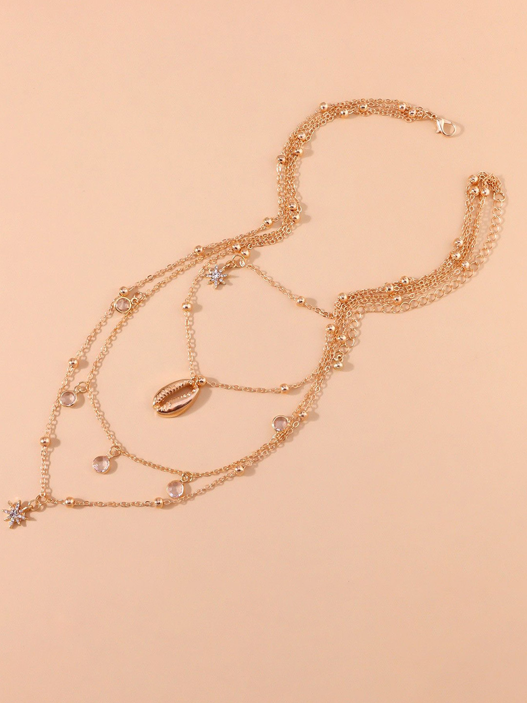 DESTINY JEWELS Gold Plated Crystal Studded Star Drop Layered Charm Chain Necklace