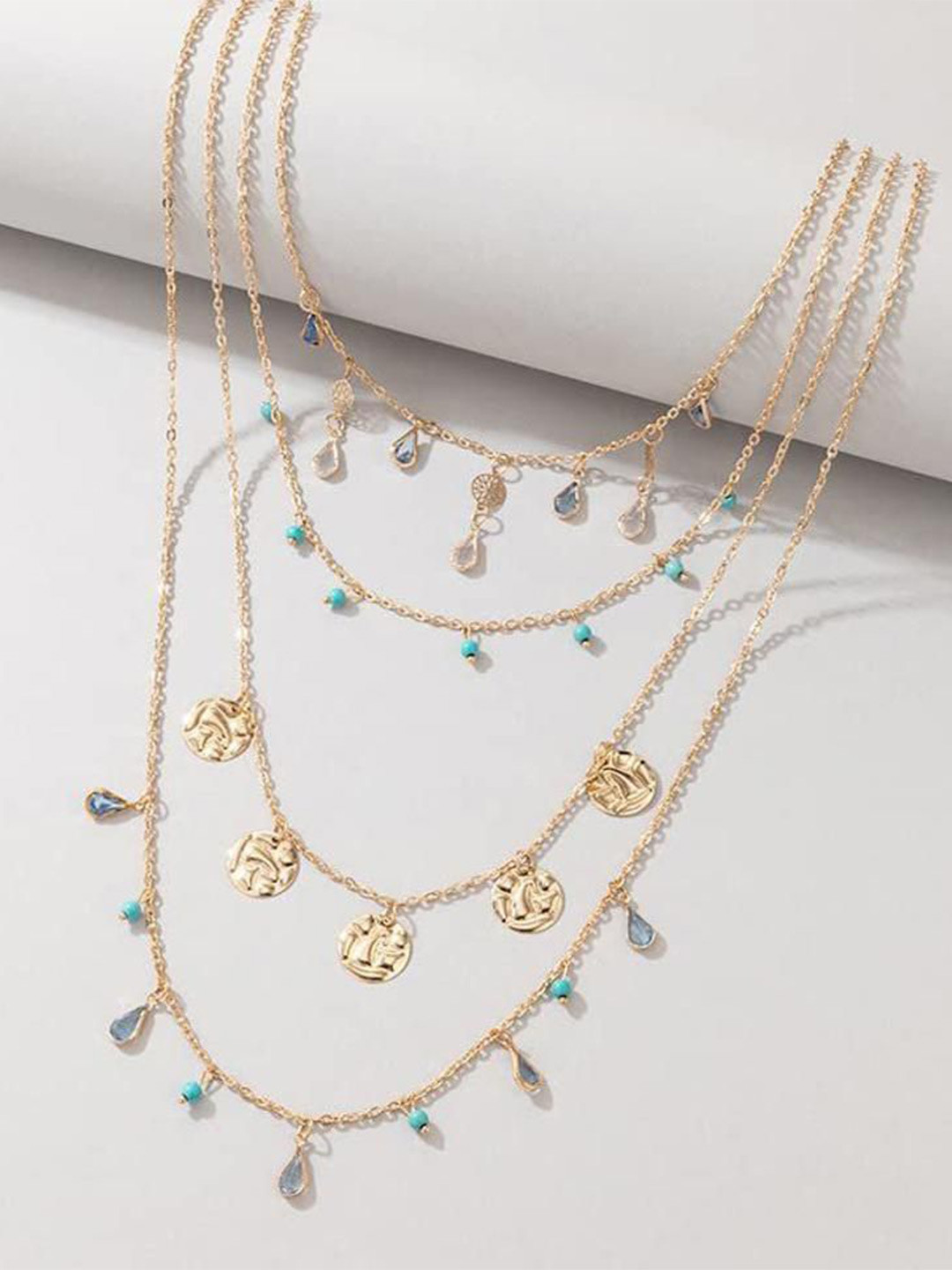 DESTINY JEWELS Gold Plated Artificial Beaded Bohemian Brass Multi Layered Necklace