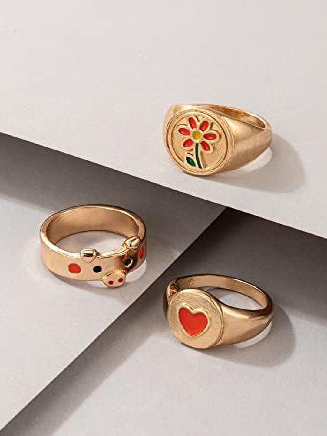 DESTINY JEWELS Set Of 3 Gold-Plated Finger Rings