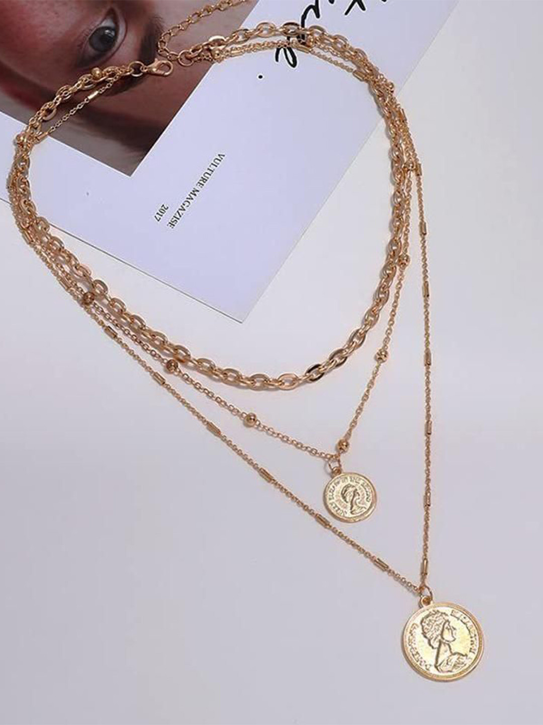 DESTINY JEWELS Gold-Plated Head Coin Layered Chain