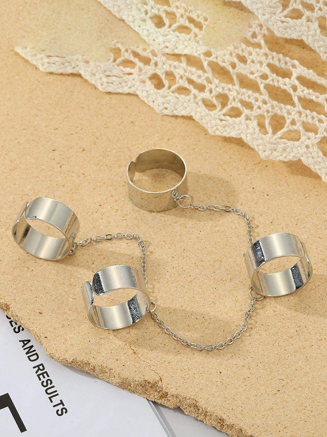 DESTINY JEWELS Set Of 4 Chain Linked Adjustable Finger Ring