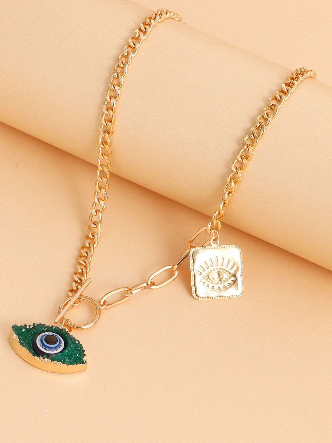 DESTINY JEWELS Gold-Plated Turkish Demon Evil Eye Charm Necklace
