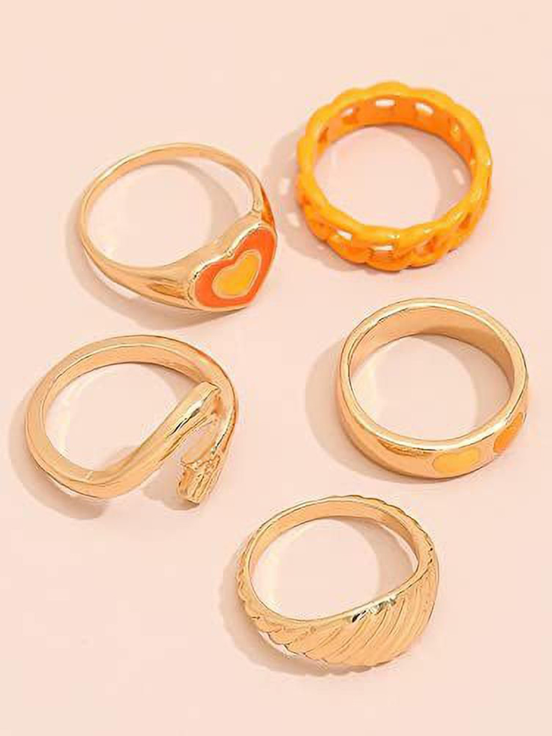 DESTINY JEWELS Set Of 5 Gold-Plated Vintage Heart Finger Rings