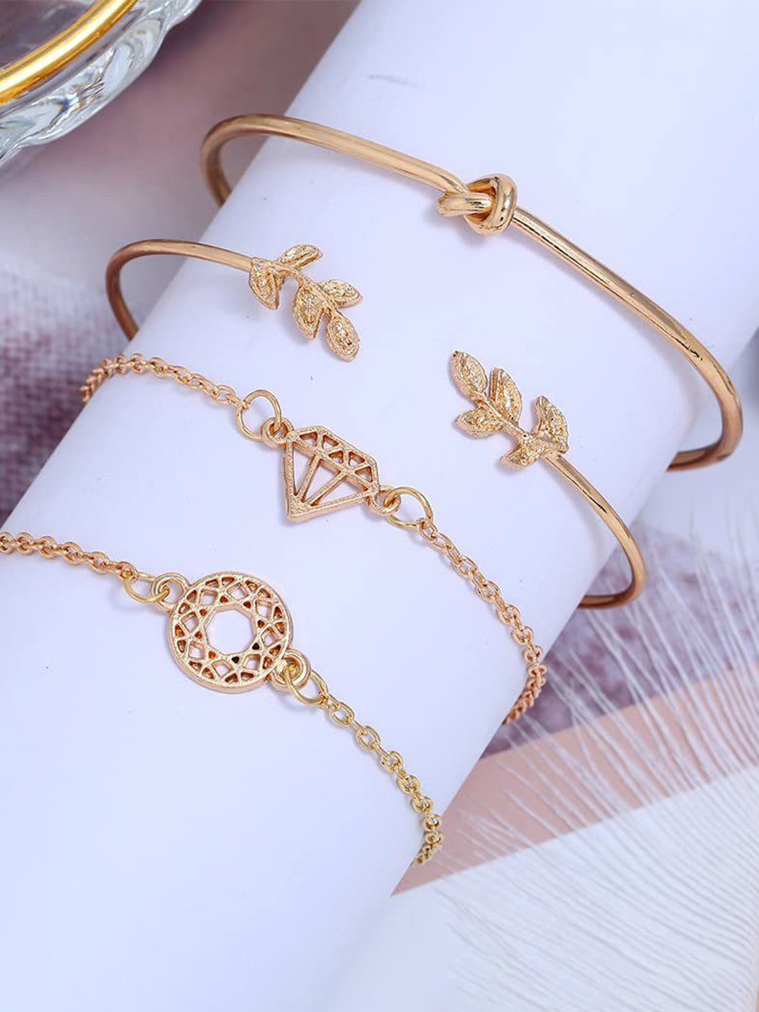 DESTINY JEWELS Pack Of 4 Gold-Plated Cuff Bracelet