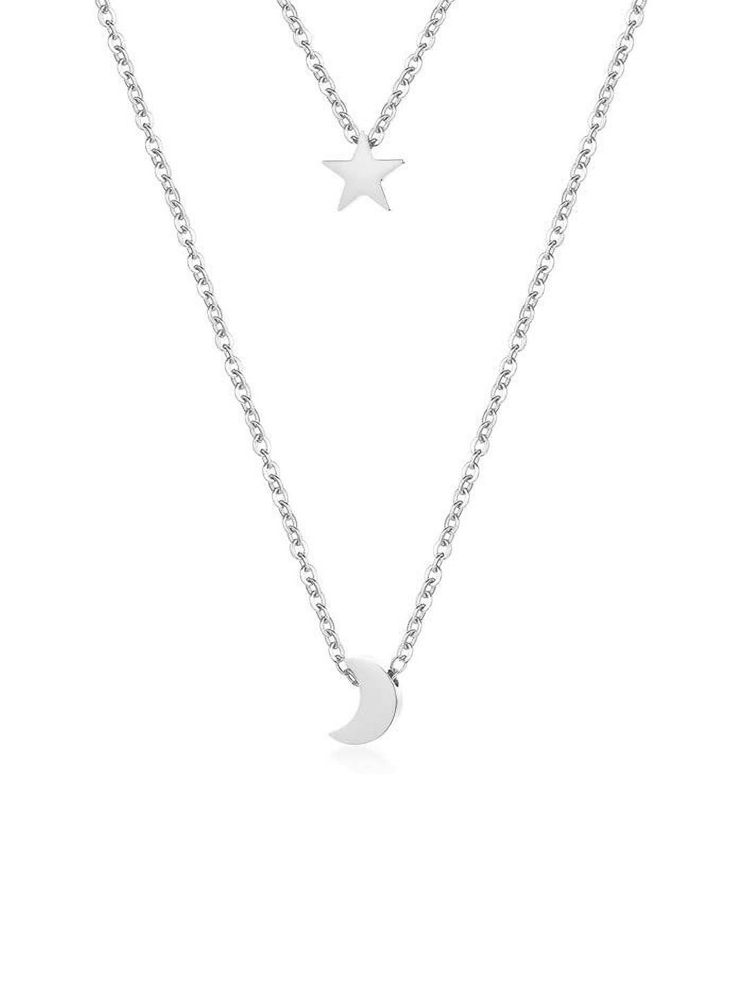 DESTINY JEWELS Silver Plated Layered Star Moon Pendants Layered Necklace