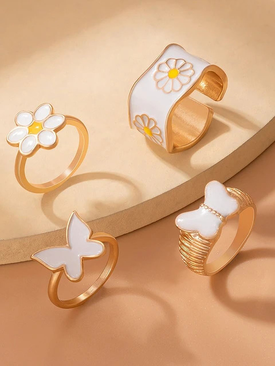 DESTINY JEWELS Set Of 4 Gold Plated Butterfly Shape Finger Rings