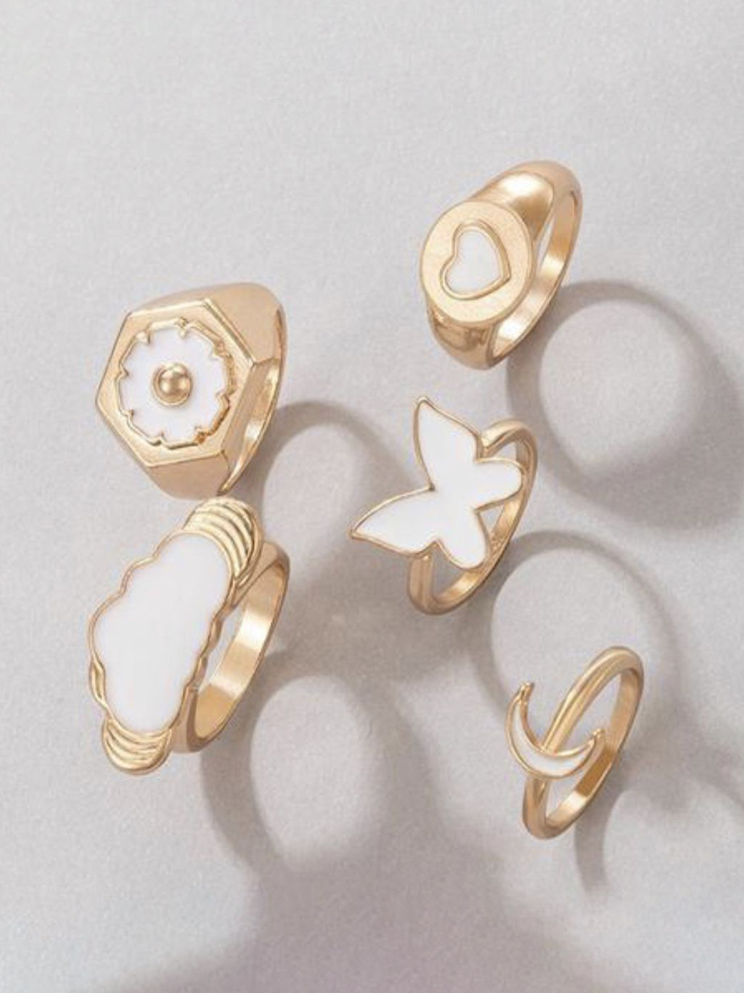 DESTINY JEWELS Set Of 5 Gold Plated Cross border European Fashion Butterfly Finger Rings